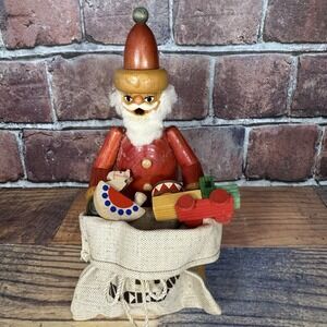 Vtg Erzgebirge Christmas Incense Smoker Santa Claus 3 Toys Bag Germany READ